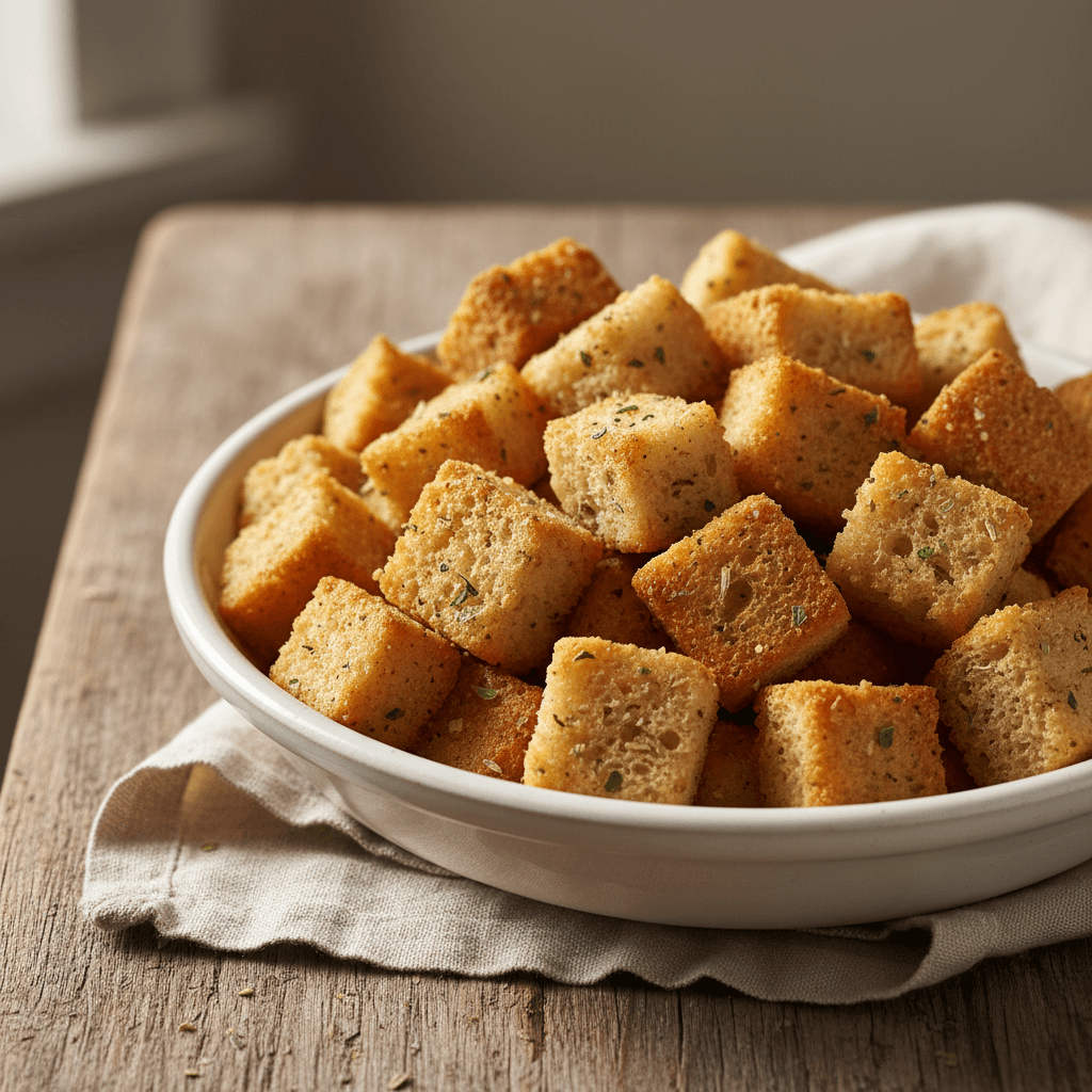 Bowl of homemade croutons