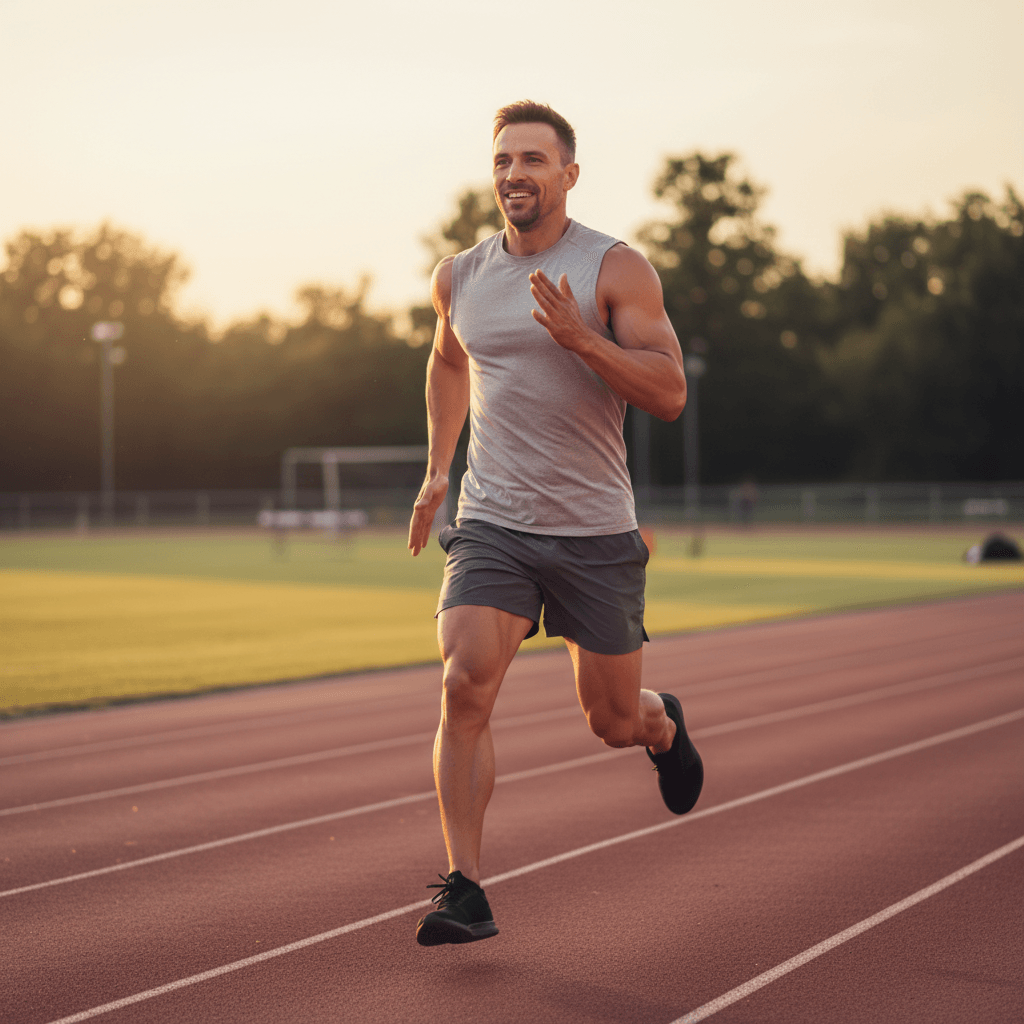 Athlete running with defined muscles