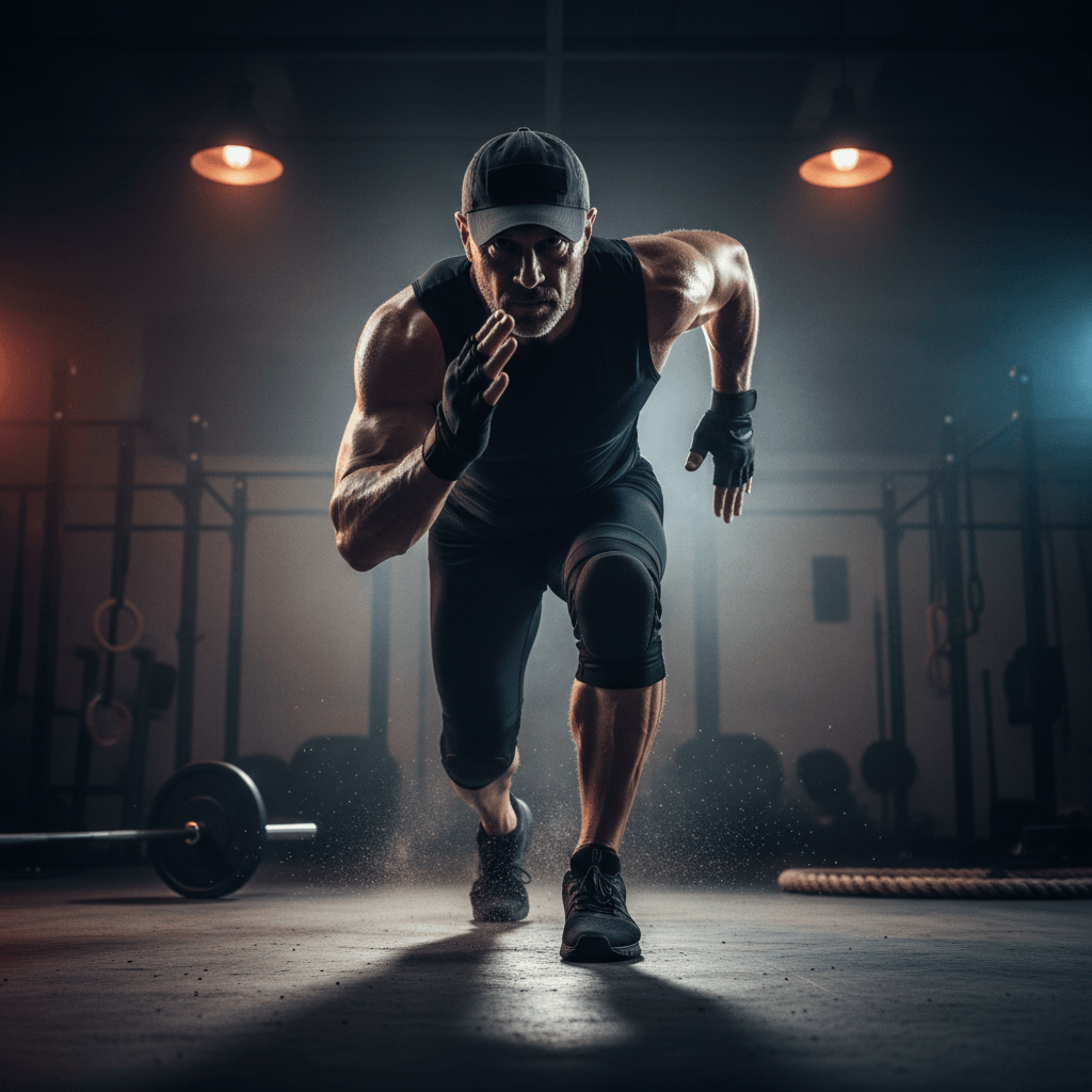 Focused athlete training with intensity