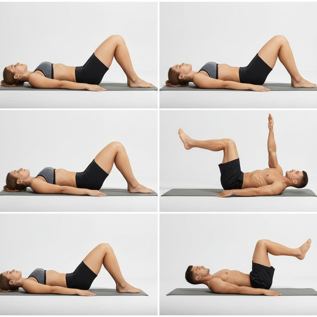 Step by step deep-core exercises: stomach vacuum and dead bug