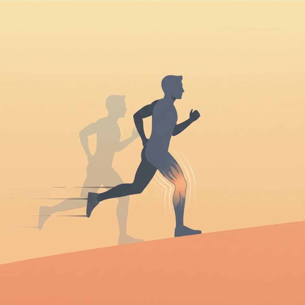 Runner silhouette with glowing thighs and progression silhouette