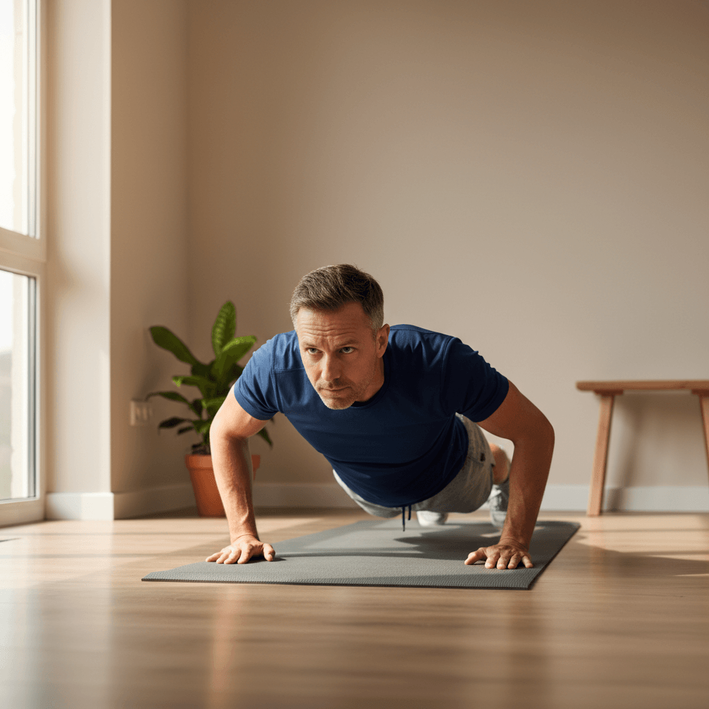 Person performing a pushup at home